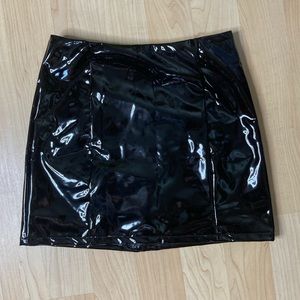 Black PVC Patent Liquid Latex Look Mini Skirt Shein NWOT